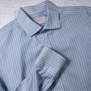 Thomas Pink Blue White Black Long Sleeve Button Down Dress Shirt Size Large 16.5